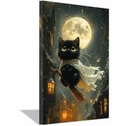 TERUEA Goth Print Gothic Princess Canvas Wall Art A cute cute black animal flying Victorian Dark Academia Paintings Moody Victorian Romance Art Halloween Picture(Black)-80x120cm1 Framed