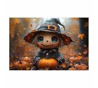 TERUEA Goth Print Gothic Princess Canvas Wall Art A cute little man holding a pumpkin Victorian Dark Academia Paintings Moody Victorian Romance Art Halloween Picture(Orange)-60x90cm1 Unframed