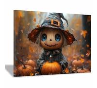TERUEA Goth Print Gothic Princess Canvas Wall Art A cute little man holding a pumpkin Victorian Dark Academia Paintings Moody Victorian Romance Art Halloween Picture(Orange)-60x90cm1 Framed