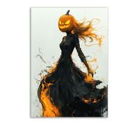 TERUEA Goth Print Gothic Princess Canvas Wall Art A full-body painting of the Jack-O'-Lantern Queen, Victorian Paintings Moody Victorian Romance Art Halloween Picture(Orange)-70x100cm1 Unframed