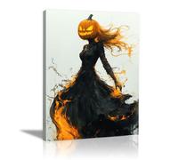 TERUEA Goth Print Gothic Princess Canvas Wall Art A full-body painting of the Jack-O'-Lantern Queen, Victorian Paintings Moody Victorian Romance Art Halloween Picture(Orange)-30x45cm1 Framed