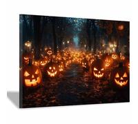 TERUEA Goth Print Gothic Princess Canvas Wall Art A group of carved pumpkins lit up at night, Victorian Dark Academia Paintings Moody Victorian Romance Art Halloween Picture(Orange)-70x100cm1 Framed