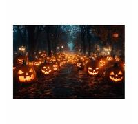 TERUEA Goth Print Gothic Princess Canvas Wall Art A group of carved pumpkins lit up at night,Victorian Dark Academia Paintings Moody Victorian Romance Art Halloween Picture(Orange)-70x100cm1 Unframed