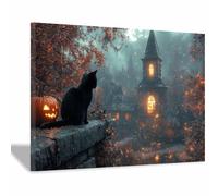 TERUEA Gothic Abstract Wall Art for Halloween Decor, A cute black animal sitting on the wall of an old house Skull Wall Art, and Gothic Wall Decoration(Black)-30x45cm1 Framed