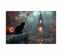 TERUEA Gothic Abstract Wall Art for Halloween Decor, A cute black animal sitting on the wall of an old house Skull Wall Art, and Gothic Wall Decoration(Black)-80x120cm1 Unframed