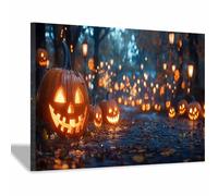 TERUEA Gothic Abstract Wall Art for Halloween Decor, A park at night, with illuminated pumpkins, Skull Wall Art, and Gothic Wall Decoration(Orange)-70x100cm1 Framed