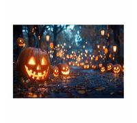 TERUEA Gothic Abstract Wall Art for Halloween Decor, A park at night, with illuminated pumpkins, Skull Wall Art, and Gothic Wall Decoration(Orange)-70x100cm1 Unframed