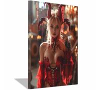 TERUEA Gothic Abstract Wall Art for Halloween Decor, Gorgeous girl celebrating a holiday, Skull Wall Art, and Gothic Wall Decoration(Red)-40x60cm1 Framed