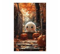 TERUEA Gothic Black Crows Canvas Wall Art A cute spirit is surrounded by pumpkins behind a fence, Dark Academia Wall Decor The Crow Painting Poster Halloween Victorian (White)-30x45cm1 Unframed