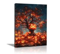 TERUEA Gothic Black Crows Canvas Wall Art A giant, detailed pumpkin tree, Wall Decor The Crow Painting Poster Halloween Victorian (Orange)-80x120cm1 Framed