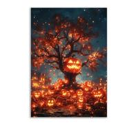 TERUEA Gothic Black Crows Canvas Wall Art A giant, detailed pumpkin tree, Wall Decor The Crow Painting Poster Halloween Victorian (Orange)-80x120cm1 Unframed