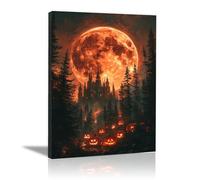 TERUEA Gothic Black Crows Canvas Wall Art A red full moon in the sky, burning with orange flames, Wall Decor The Crow Painting Poster Halloween Victorian (Red)-30x45cm1 Framed