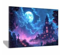 TERUEA Gothic Black Crows Canvas Wall Art Grim Reaper full moon Dark Academia Wall Decor The Crow Painting Poster Halloween Victorian (Lavender)-60x90cm1 Framed