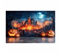 TERUEA Gothic Black Crows Canvas Wall Art Haunted house with a full moon night sky Dark Academia Wall Decor The Crow Painting Poster Halloween Victorian (Orange)-80x120cm1 Unframed