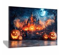 TERUEA Gothic Black Crows Canvas Wall Art Haunted house with a full moon night sky Dark Academia Wall Decor The Crow Painting Poster Halloween Victorian (Orange)-60x90cm1 Framed