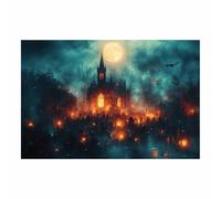 TERUEA Gothic Black Crows Canvas Wall Art The moonlight shines in a cemetery at night, Dark Academia Wall Decor The Crow Painting Poster Halloween Victorian (Haze Blue)-60x90cm1 Unframed