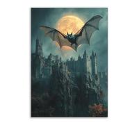 TERUEA Gothic Canvas Wall Art Paintings A bat flying over an old castle in the moonlight, Abstract Halloween Skeleton Pictures on Canvas Prints Artwork for Bedroom (Black)-20x30cm1 Unframed