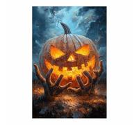 TERUEA Gothic Canvas Wall Art Paintings A painting of an orange jack-o'-lantern, Abstract Halloween Skeleton Pictures on Canvas Prints Artwork for Bedroom Home Decor (Orange)-70x100cm1 Unframed