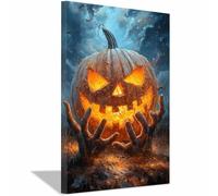 TERUEA Gothic Canvas Wall Art Paintings A painting of an orange jack-o'-lantern, Abstract Halloween Skeleton Pictures on Canvas Prints Artwork for Bedroom Home Decor (Orange)-30x45cm1 Framed