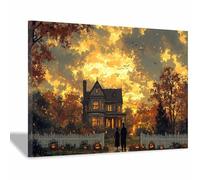 TERUEA Gothic Canvas Wall Art Paintings A quiet haunted house Abstract Halloween Skeleton Pictures on Canvas Prints Artwork for Bedroom Home Decor (Maroon)-40x60cm1 Framed