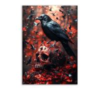 TERUEA Gothic Room Decor Aesthetic Halloween Decor A crow perched on top of a skeleton in the forest, Creepy Art Prints Scary Picture Witch Decoration (Black)-30x45cm1 Unframed