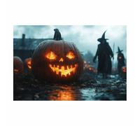 TERUEA Gothic Room Decor Witchy Wall Decor Aesthetic Halloween Decor A shadowy pumpkin topped with a skeleton, Gothic Wall Art Prints Scary Picture Witch Decoration (Black)-60x90cm1 Unframed