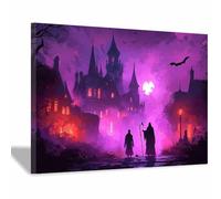 TERUEA Gothic Room Decor Witchy Wall Decor Aesthetic Halloween Decor Two Grim Reapers Gothic Wall Art Prints Scary Picture Witch Decoration (Lilac)-30x45cm1 Framed