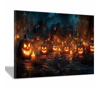 TERUEA Gothic Wall Art Decor, Abstract Design - A cute little scarecrow holding a pumpkin Halloween Décor and Spooky Wall Decoration(Gold)-60x90cm1 Framed