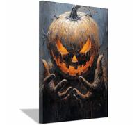 TERUEA Gothic Wall Art Decor, Abstract Design - A spooky haunted house with pumpkins inside Halloween Décor and Spooky Wall Decoration(Orange)-70x100cm1 Framed