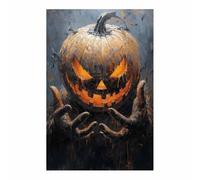 TERUEA Gothic Wall Art Decor, Abstract Design - A spooky haunted house with pumpkins inside Halloween Décor and Spooky Wall Decoration(Orange)-60x90cm1 Unframed