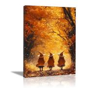TERUEA Gothic Wall Art Decor, Abstract Design - Three witches in the woods with autumn leaves, Halloween Décor and Spooky Wall Decoration(Orange)-60x90cm1 Framed