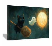 TERUEA Gothic Wall Art Halloween Wall Decor Skull Canvas Art A furry animal and a cute white spirit Pictures Vintage painting Office Livin(White)-70x100cm1 Framed
