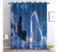 TERUEA Green Blackout Curtains for Bedroom A girl and her dog sitting in the snow Eyelet Curtains for Living Room Thermal Insulated Window Curtain Drapes for Dining Room-52 W x 108" L (Pack of 2)