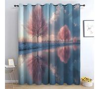 TERUEA Green Blackout Curtains for Bedroom Beautiful pink trees on a winter day Green Floral Patterned Curtains Vintage Art Deco Drapes Room Darkening Curtain-52 W x 120" L (Pack of 2)