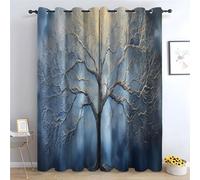 TERUEA Green Blackout Curtains for Bedroom Blue Toned Bare Tree Art Curtain Textured Farmhouse Curtain Leaf Printed Rustic Drapes Window Treatment(Blue and White)-52" W x 72" L (Pack of 2)