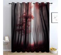 TERUEA Green Blackout Curtains for Bedroom Red Misty Forest Lighted Curtain Textured Farmhouse Curtain Leaf Printed Rustic Drapes Window Treatment(Pink)-52" W x 90" L (Pack of 2)