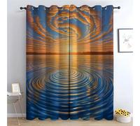 TERUEA Green Blackout Curtains for Bedroom Sunset Spiral Cloud Water Ripple Curtain Textured Farmhouse Curtain Leaf Printed Rustic Drapes Window Treatment(Gold)-42" W x 72" L (Pack of 2)
