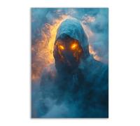 TERUEA Halloween Art Print Haunted House Art Print A smoky figure with a white hood Spooky Haunted House Whimsical Halloween Decor for Living Room Bedroom or Gallery (Gray)-60x90cm1 Unframed
