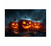 TERUEA Halloween Art Print Haunted House Art Print Three scary pumpkins lit up in the dark Spooky Haunted House Witchy Wall Decor for Living Room Bedroom (Orange)-30x45cm1 Unframed