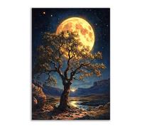 TERUEA Halloween Witch Canvas Wall Art Poster A oak tree standing tall in the moonlight, Poster Print Painting for Bedroom Canvas Wall Art Aesthetic Decorative(Yellow)-30x45cm1 Unframed
