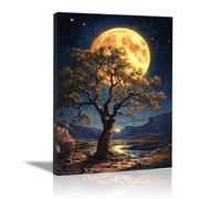 TERUEA Halloween Witch Canvas Wall Art Poster A oak tree standing tall in the moonlight, Poster Print Painting for Bedroom Canvas Wall Art Aesthetic Decorative(Yellow)-70x100cm1 Framed