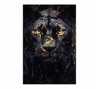 TERUEA High-end Pictures for Bedroom Kids Room 1 Pack Artistic Black Panther Portrait with Gold Details Wall Decor, Bold Animal Art Canvas Wall Art Watercolor Prints Pictures(Gold)-40x60cm1 Unframed