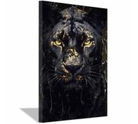 TERUEA High-end Pictures for Bedroom Kids Room 1 Pack Artistic Black Panther Portrait with Gold Details Wall Decor, Bold Animal Art Canvas Wall Art Watercolor Prints Pictures(Gold)-40x60cm1 Framed