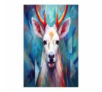 TERUEA High-end Pictures for Bedroom Kids Room 1 Pack Geometric Deer, Abstract Animal Decor Picture Wall Decor Animals Toilet Painting Prints Home (Blue-White)-30x45cm1 Unframed