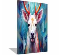 TERUEA High-end Pictures for Bedroom Kids Room 1 Pack Geometric Deer, Abstract Animal Decor Picture Wall Decor Animals Toilet Painting Prints Home (Blue-White)-80x120cm1 Framed