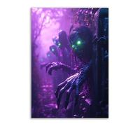 TERUEA Home Selections Painted Flower 3D Wall Canvas. A cemetery with many ghosts on tombstones, Colorful Botanical Wall Poster for Bedroom Living Room Decor(Purple)-30x45cm1 Unframed