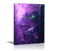 TERUEA Home Selections Painted Flower 3D Wall Canvas. A cemetery with many ghosts on tombstones, Colorful Botanical Wall Poster for Bedroom Living Room Decor(Purple)-70x100cm1 Framed
