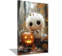 TERUEA Home Selections Painted Flower 3D Wall Canvas. A cute, furry white ghost, Colorful Botanical Wall Poster for Bedroom Living Room Decor(White)-70x100cm1 Framed