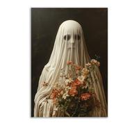 TERUEA Home Selections Painted Flower 3D Wall Canvas. A faceless ghost holding flowers, Colorful Botanical Wall Poster for Bedroom Living Room Decor(White)-60x90cm1 Unframed