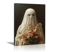 TERUEA Home Selections Painted Flower 3D Wall Canvas. A faceless ghost holding flowers, Colorful Botanical Wall Poster for Bedroom Living Room Decor(White)-80x120cm1 Framed